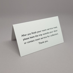 Room Service Tray Clearance Tent Cards